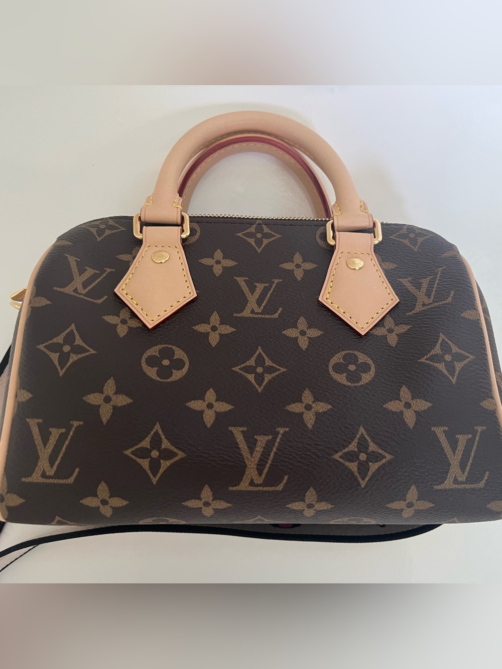 Louis Vuitton Monogram Speedy 20 with pink strap